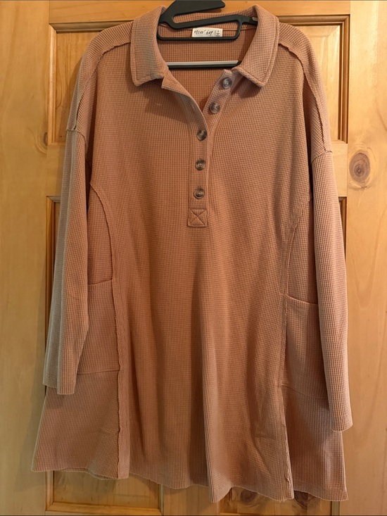 new in Sweaters - Relaxed Waffle-Knit V-Neck Sweater Tunic or short dress - rust color